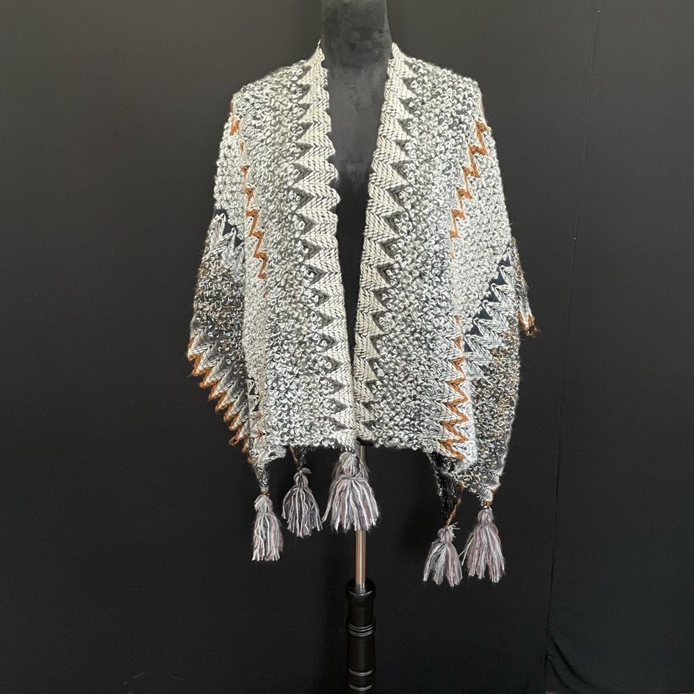 tassel throw/shawl/ cape Brown & Tan